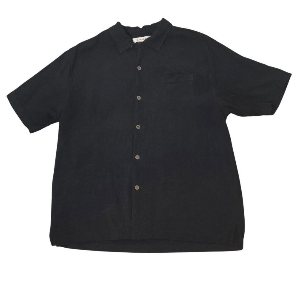Tommy Bahama Silk Camp Shirt XL Black Basket Weave Y2K Button Front - Picture 3 of 9